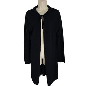 ARLOTTA Black 100% Cashmere Hooded Long Open Front Cardigan Sweater‎